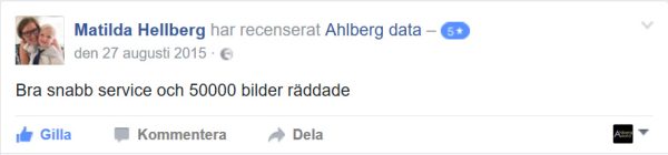 Matilda Hellberg: "Bra snabb service och 50000 bilder räddade"